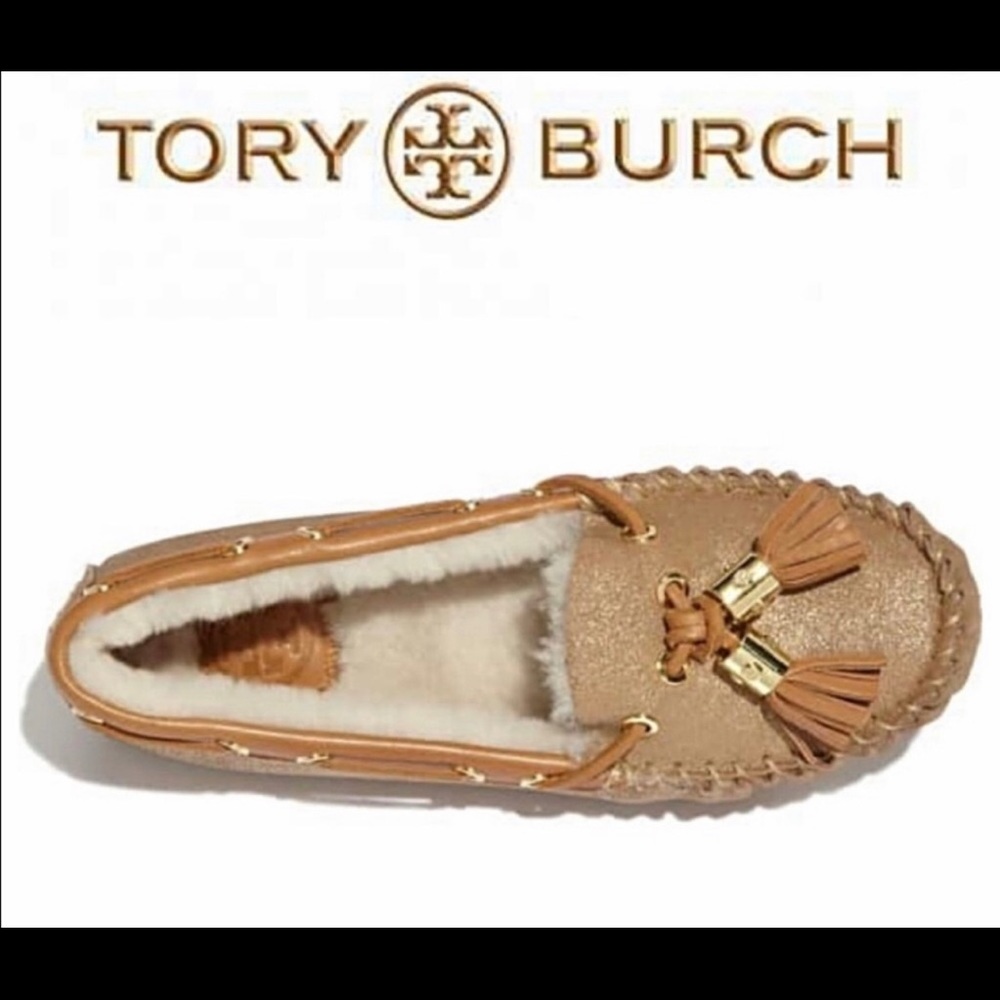 Tory Burch gold slippers
